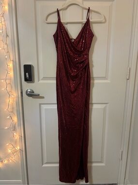 Elegant Burgundy Sequin Slip Dress